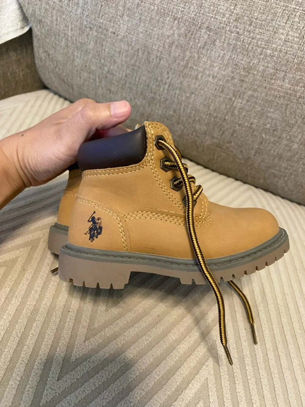 New U.S. Polo Assn. boys size 7M Owen wheat brown high top faux leather boots